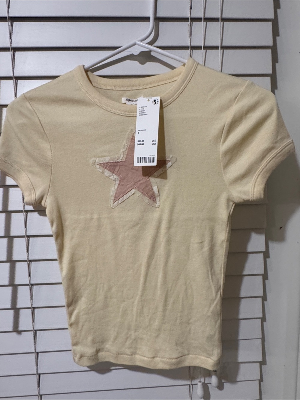 Yellow Star Applique Tee with Pink Star